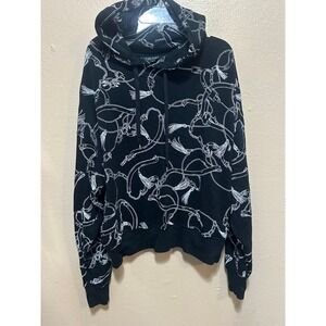 Lauren Ralph Lauren Hoodie Size M Black‎ White Equestrian Print Pullover